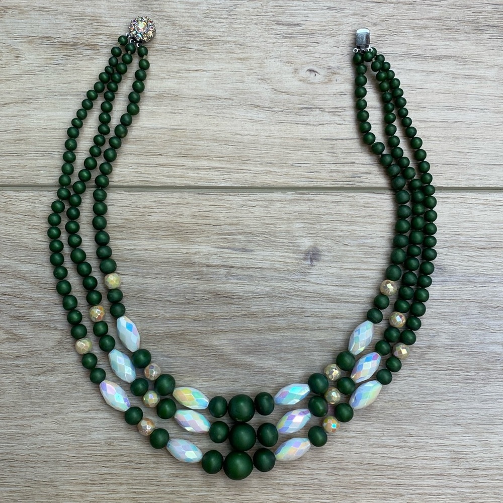 Vintage Green Pearl Multistrand Necklace
